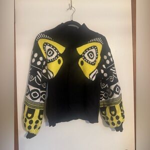Alex Vinash New York Graphic Knit Sweater Black Yellow Size M